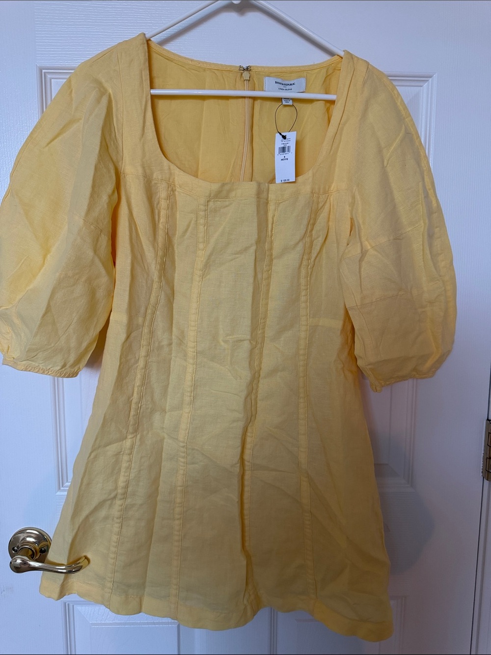 Banana Republic Light Yellow Puff-Sleeve Mini Dress